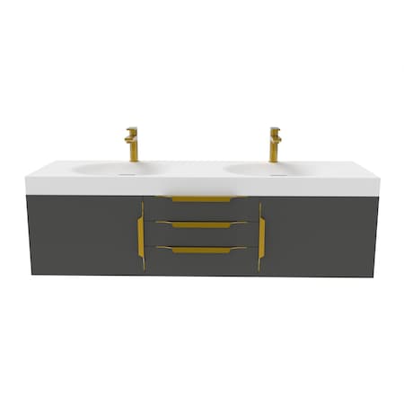 Castello Usa Thames 60-inch Black Vanity Set with White Top and Gold Handles CB-MC-60BLK-GLD-20146-WH